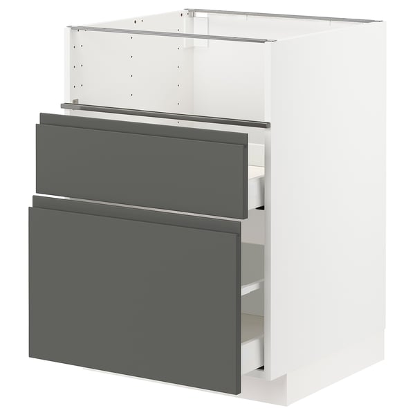METOD / MAXIMERA Base cb f hob/fish grill/2 drawers, white/Voxtorp dark grey, 60x60x80 cm