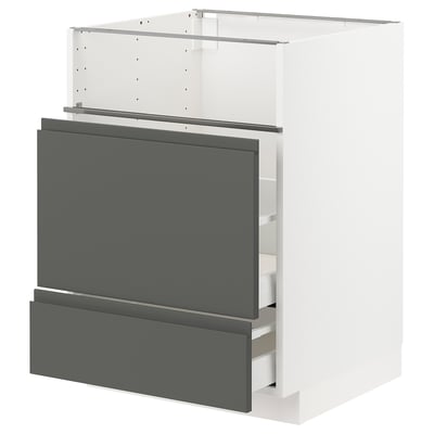 METOD / MAXIMERA Base cb f hob/fish grill/2 drawers, white/Voxtorp dark grey, 60x60x80 cm