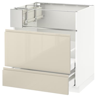 METOD / MAXIMERA Base cb f hob/fish grill/2 drawers, white/Voxtorp high-gloss light beige, 75x60x80 cm