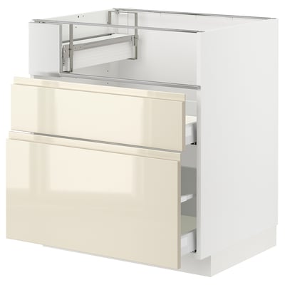 METOD / MAXIMERA Base cb f hob/fish grill/2 drawers, white/Voxtorp high-gloss light beige, 75x60x80 cm