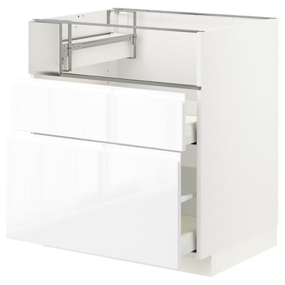 METOD / MAXIMERA Base cb f hob/fish grill/2 drawers, white/Voxtorp high-gloss/white, 75x60x80 cm