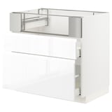 METOD / MAXIMERA Base cb f hob/fish grill/2 drawers, white/Voxtorp high-gloss/white, 90x60x80 cm