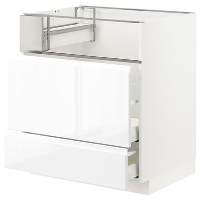 METOD / MAXIMERA Base cb f hob/fish grill/2 drawers, white/Voxtorp high-gloss/white, 75x60x80 cm
