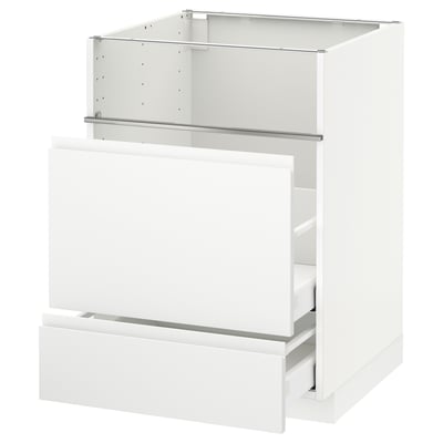 METOD / MAXIMERA Base cb f hob/fish grill/2 drawers, white/Voxtorp matt white, 60x60x80 cm
