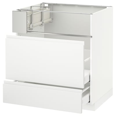 METOD / MAXIMERA Base cb f hob/fish grill/2 drawers, white/Voxtorp matt white, 75x60x80 cm