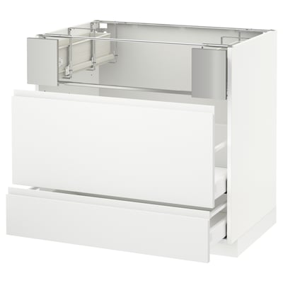 METOD / MAXIMERA Base cb f hob/fish grill/2 drawers, white/Voxtorp matt white, 90x60x80 cm