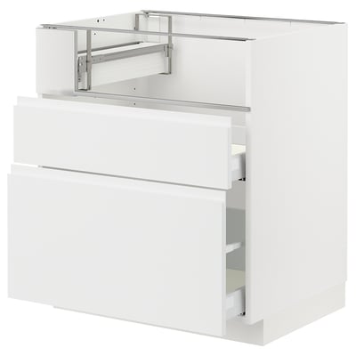METOD / MAXIMERA Base cb f hob/fish grill/2 drawers, white/Voxtorp matt white, 75x60x80 cm