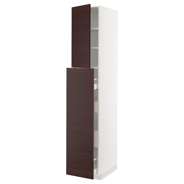 METOD / MAXIMERA Hc w p-o func 4drw/1dr/2shlv, white Askersund/dark brown ash effect, 40x60x220 cm
