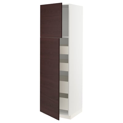 METOD / MAXIMERA Hi cab w 2 doors/4 drawers, white Askersund/dark brown ash effect, 60x60x200 cm