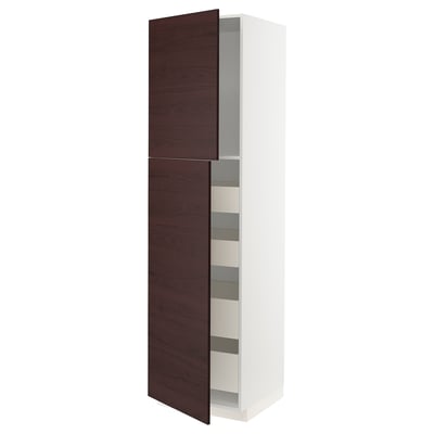 METOD / MAXIMERA Hi cab w 2 doors/4 drawers, white Askersund/dark brown ash effect, 60x60x220 cm