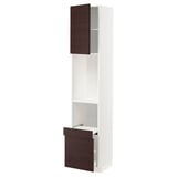 METOD / MAXIMERA Hi cab w pull-out shelf/drawer/door, white Askersund/dark brown ash effect, 40x41x200 cm