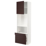 METOD / MAXIMERA Hi cab w pull-out shelf/drawer/door, white Askersund/dark brown ash effect, 60x41x200 cm