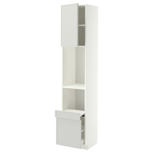 METOD / MAXIMERA Hi cab w pull-out shelf/drawer/door, white/Aspudden light grey, 40x41x200 cm