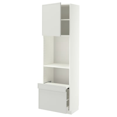 METOD / MAXIMERA Hi cab w pull-out shelf/drawer/door, white/Aspudden light grey, 60x41x200 cm