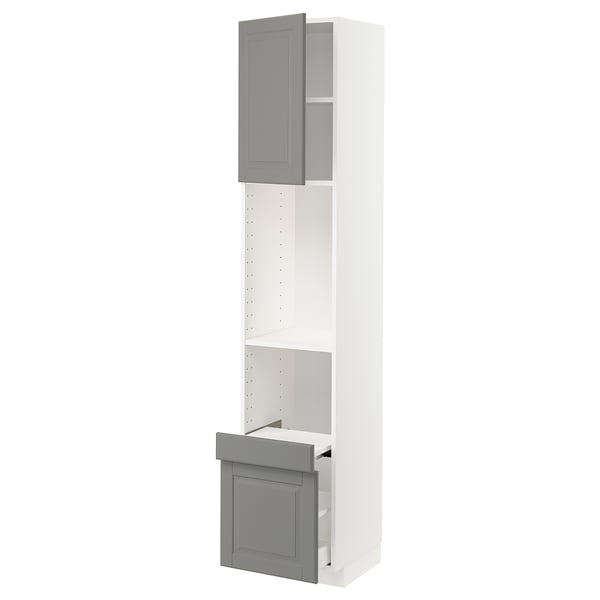 METOD / MAXIMERA Hi cab w pull-out shelf/drawer/door, white/Bodbyn grey, 40x41x200 cm