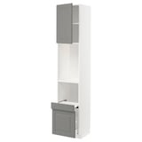METOD / MAXIMERA Hi cab w pull-out shelf/drawer/door, white/Bodbyn grey, 40x41x200 cm