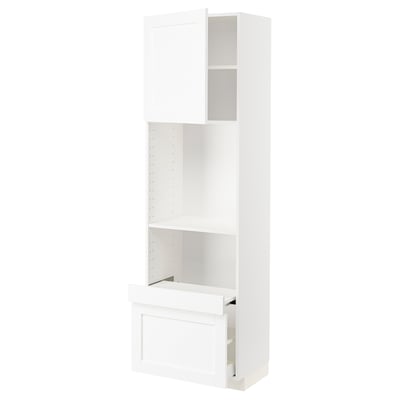 METOD / MAXIMERA Hi cab w pull-out shelf/drawer/door, white Enköping/white wood effect, 60x41x200 cm