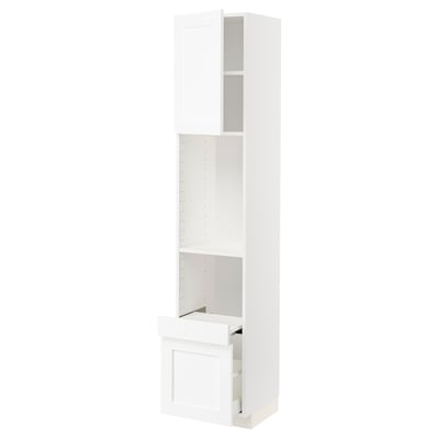 METOD / MAXIMERA Hi cab w pull-out shelf/drawer/door, white Enköping/white wood effect, 40x41x200 cm
