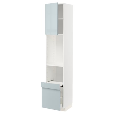 METOD / MAXIMERA Hi cab w pull-out shelf/drawer/door, white/Kallarp light grey-blue, 40x41x200 cm