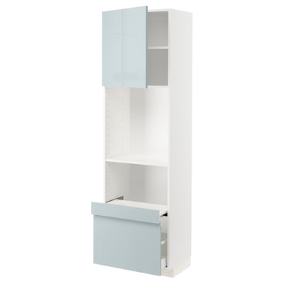 METOD / MAXIMERA Hi cab w pull-out shelf/drawer/door, white/Kallarp light grey-blue, 60x41x200 cm