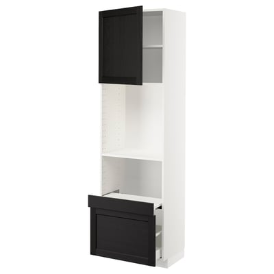 METOD / MAXIMERA Hi cab w pull-out shelf/drawer/door, white/Lerhyttan black stained, 60x41x200 cm