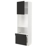 METOD / MAXIMERA Hi cab w pull-out shelf/drawer/door, white/Nickebo matt anthracite, 60x41x200 cm