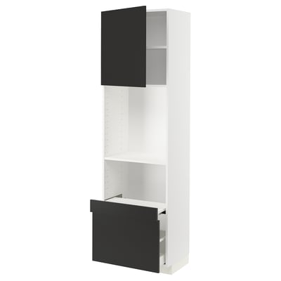 METOD / MAXIMERA Hi cab w pull-out shelf/drawer/door, white/Nickebo matt anthracite, 60x41x200 cm