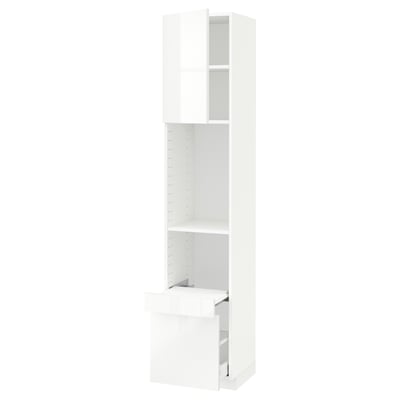 METOD / MAXIMERA Hi cab w pull-out shelf/drawer/door, white/Ringhult white, 40x41x200 cm