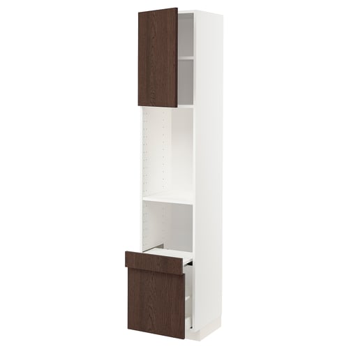 White METOD kitchen unit with dark brown wood sinarp doors.