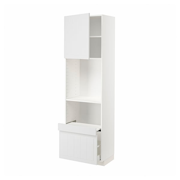 METOD / MAXIMERA Hi cab w pull-out shelf/drawer/door, white/Stensund white, 60x41x200 cm