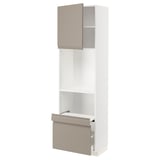 METOD / MAXIMERA Hi cab w pull-out shelf/drawer/door, white/Upplöv matt dark beige, 60x41x200 cm