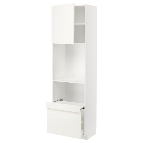 White METOD kitchen cabinet with adjustable shelves and drawer.