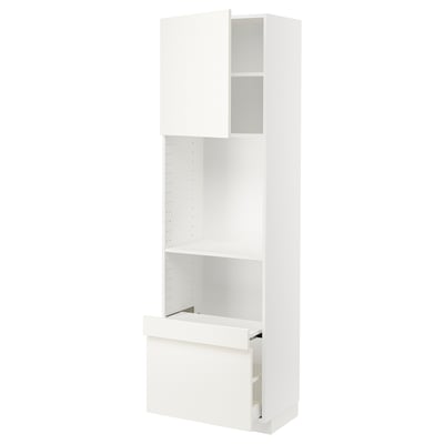 METOD / MAXIMERA Hi cab w pull-out shelf/drawer/door, white/Vallstena white, 60x41x200 cm