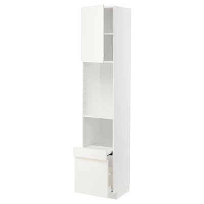 METOD / MAXIMERA Hi cab w pull-out shelf/drawer/door, white/Vallstena white, 40x41x200 cm