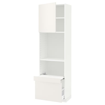White METOD kitchen unit with adjustable shelves and pull-out drawer, modern design with clean lines.