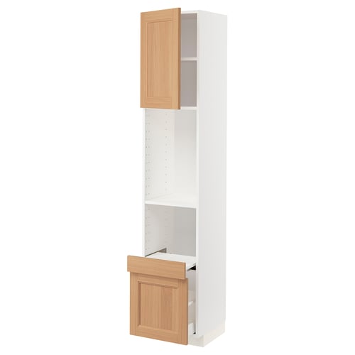 Ikea METOD white kitchen cabinet with oak door and drawer.