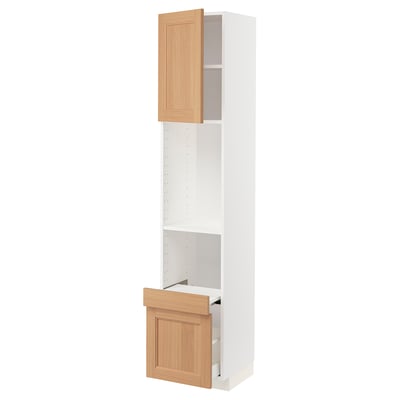 METOD / MAXIMERA Hi cab w pull-out shelf/drawer/door, white/Vedhamn oak, 40x41x200 cm