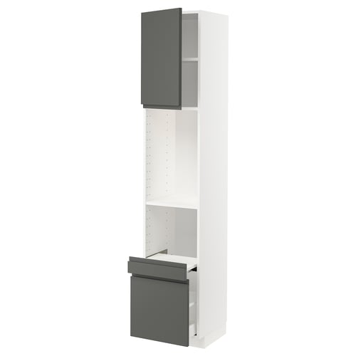 METOD kitchen cabinet with grey voxtorp fronts, tall unit with drawer.