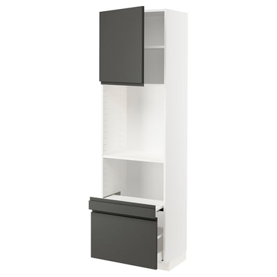 METOD / MAXIMERA Hi cab w pull-out shelf/drawer/door, white/Voxtorp dark grey, 60x41x200 cm