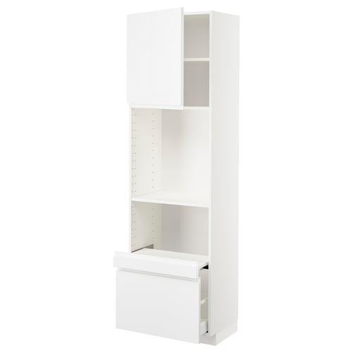 White METOD kitchen cabinet, modern and sleek, featuring adjustable shelves and a soft-close drawer.