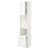 METOD / MAXIMERA Hi cab w pull-out shelf/drawer/door, white/Voxtorp high-gloss/white, 40x41x200 cm