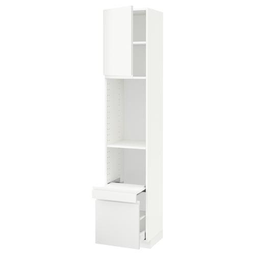 METOD tall white kitchen cabinet. Minimalist design with adjustable shelves and integrated handles.