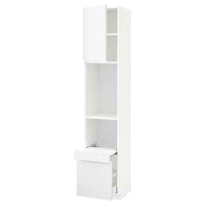 METOD / MAXIMERA Hi cab w pull-out shelf/drawer/door, white/Voxtorp matt white, 40x41x200 cm