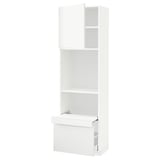 METOD / MAXIMERA Hi cab w pull-out shelf/drawer/door, white/Voxtorp matt white, 60x41x200 cm