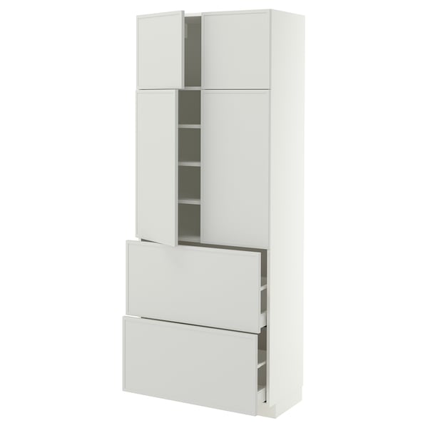 METOD / MAXIMERA Hi cab w shlvs/2 drawers/4 doors, white/Aspudden light grey, 80x41x200 cm