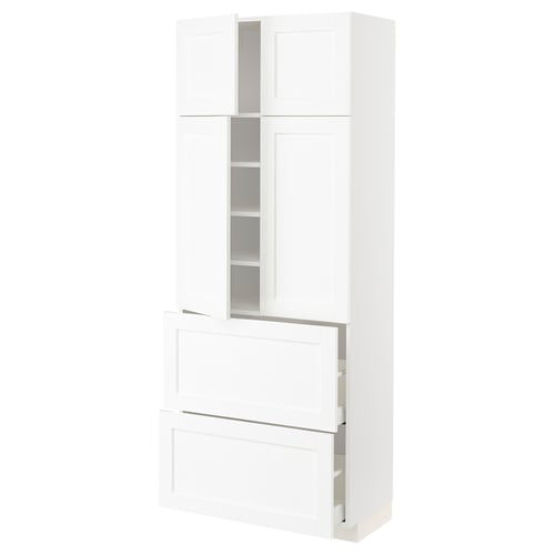 White METOD kitchen unit, sleek design with adjustable shelves, smooth knobs.