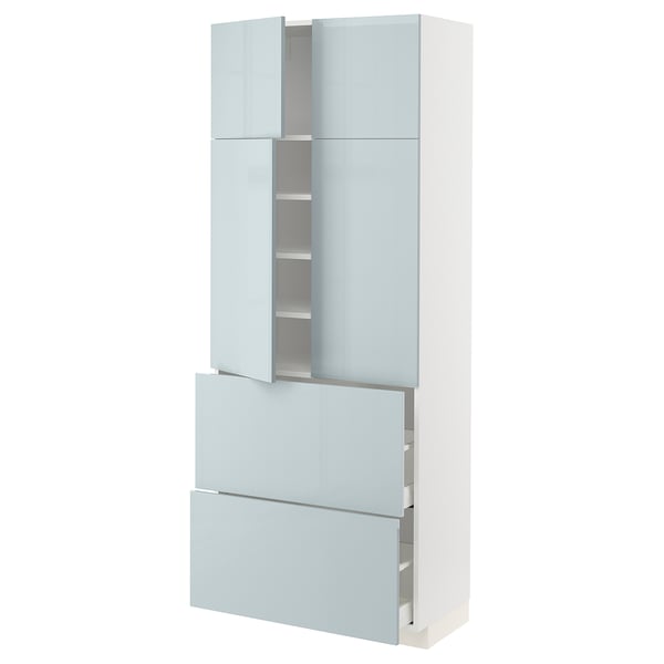 METOD / MAXIMERA Hi cab w shlvs/2 drawers/4 doors, white/Kallarp light grey-blue, 80x41x200 cm