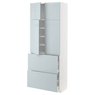 METOD / MAXIMERA Hi cab w shlvs/2 drawers/4 doors, white/Kallarp light grey-blue, 80x41x200 cm