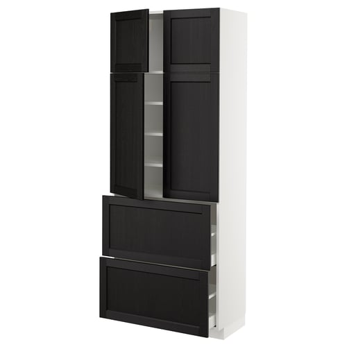 Modern kitchen unit: METOD in black with bevelled edges, featuring cabinet & drawers, sleek design.