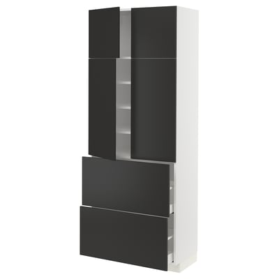 METOD / MAXIMERA Hi cab w shlvs/2 drawers/4 doors, white/Nickebo matt anthracite, 80x41x200 cm